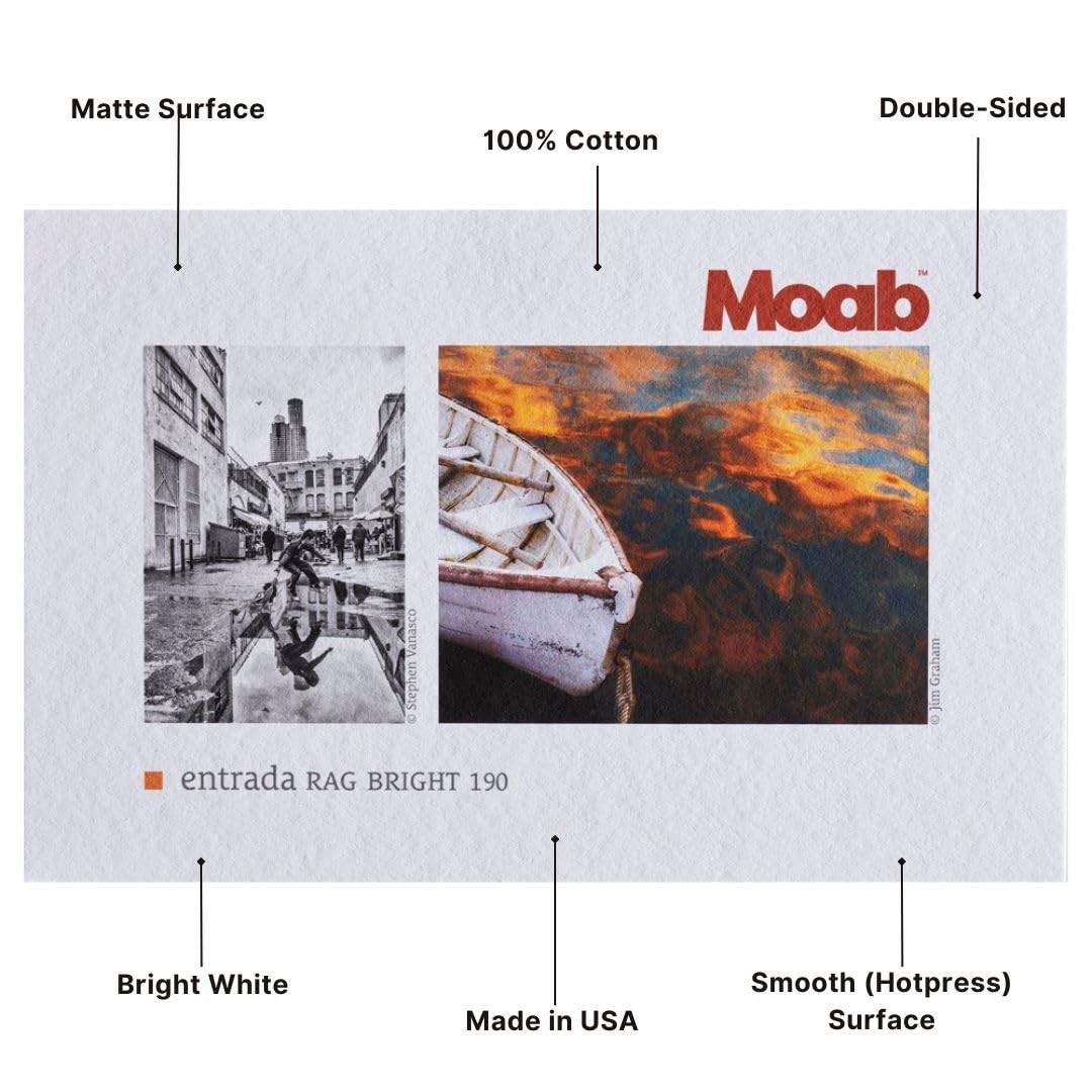 Moab Entrada 8.5×11 Art Paper 100 Cotton 190gsm Double Sided Bright White 25 …