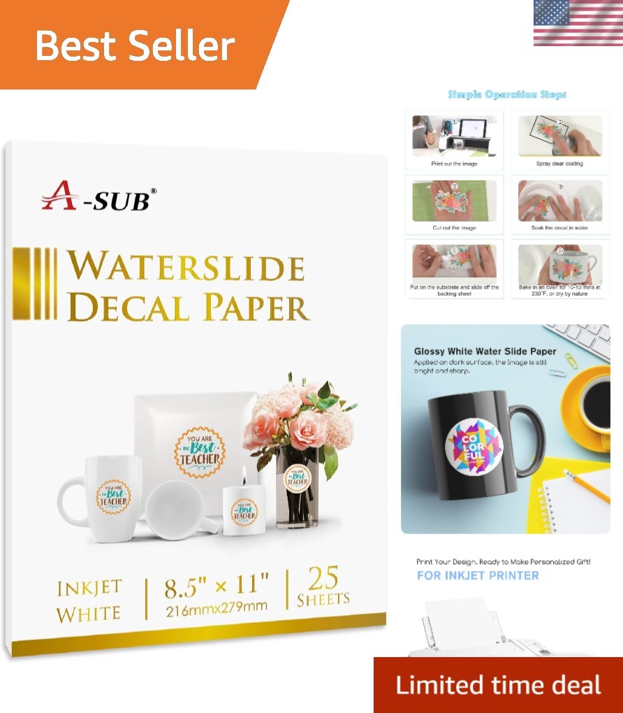 25-Pack White Waterslide Decal Paper 8.5×11 for Inkjet Printers – Vibrant & Easy
