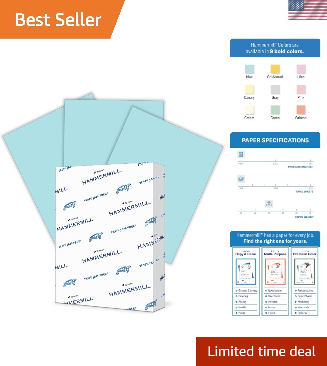 24 lb Blue Printer Paper – Smooth 8.5×11 | Eco-Friendly 500 Sheets