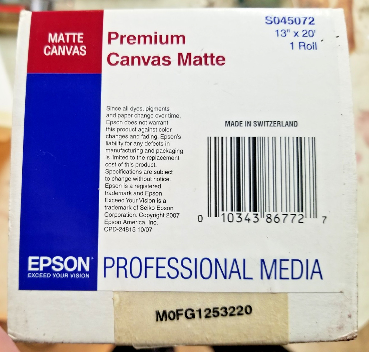Epson Professional Premium Matte Canvas 13 x 20 ft Roll S045072 New