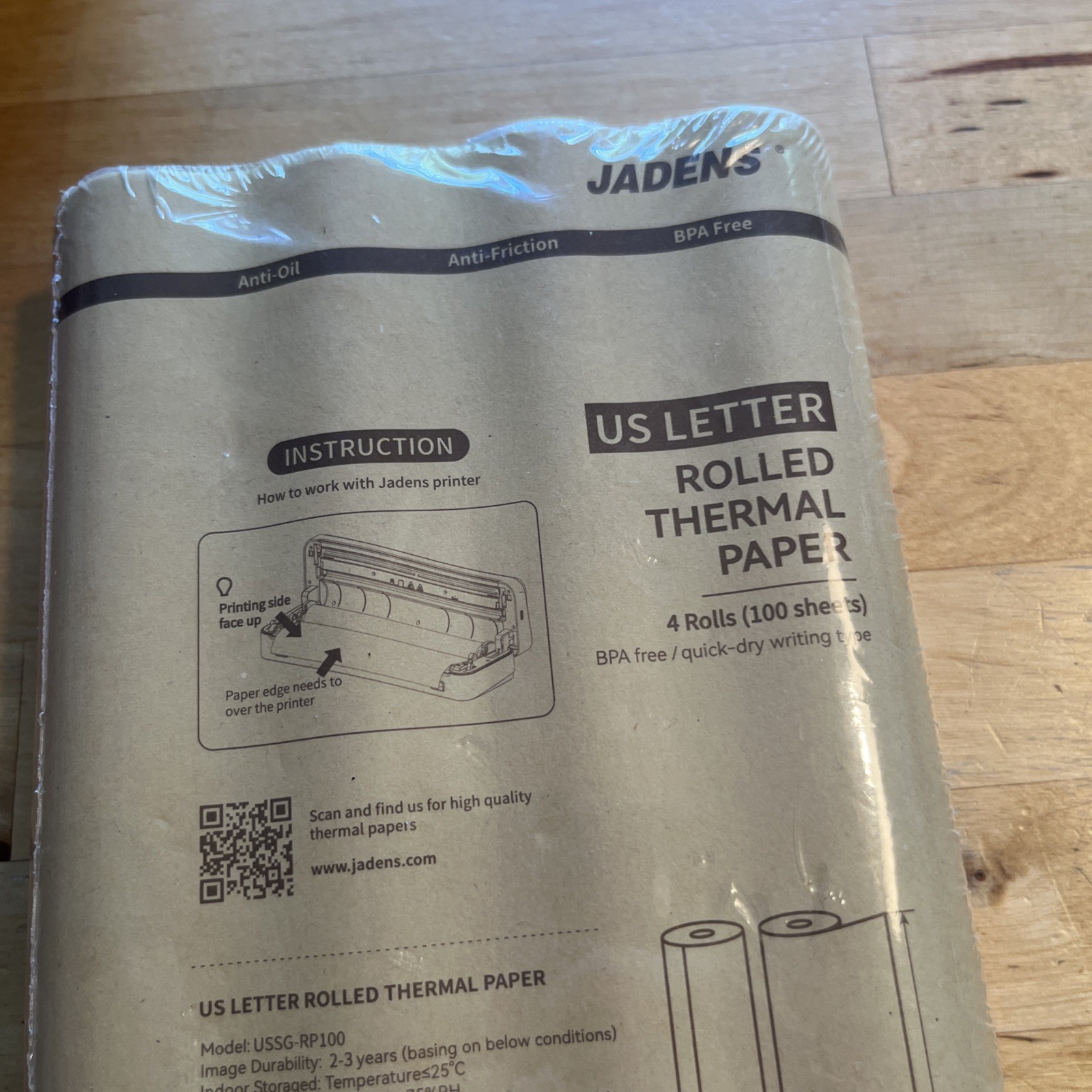 JADENS US Letter Size Quick-Dry Thermal Printer Paper 4 Rolls, Quick-dry