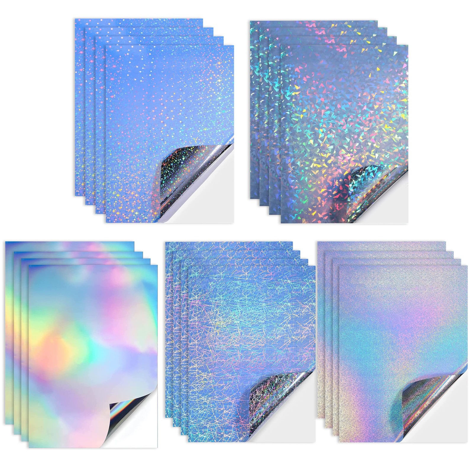Holographic Sticker Paper, 20 Sheets 5 Styles A4 Printable Clear Vinyl S…