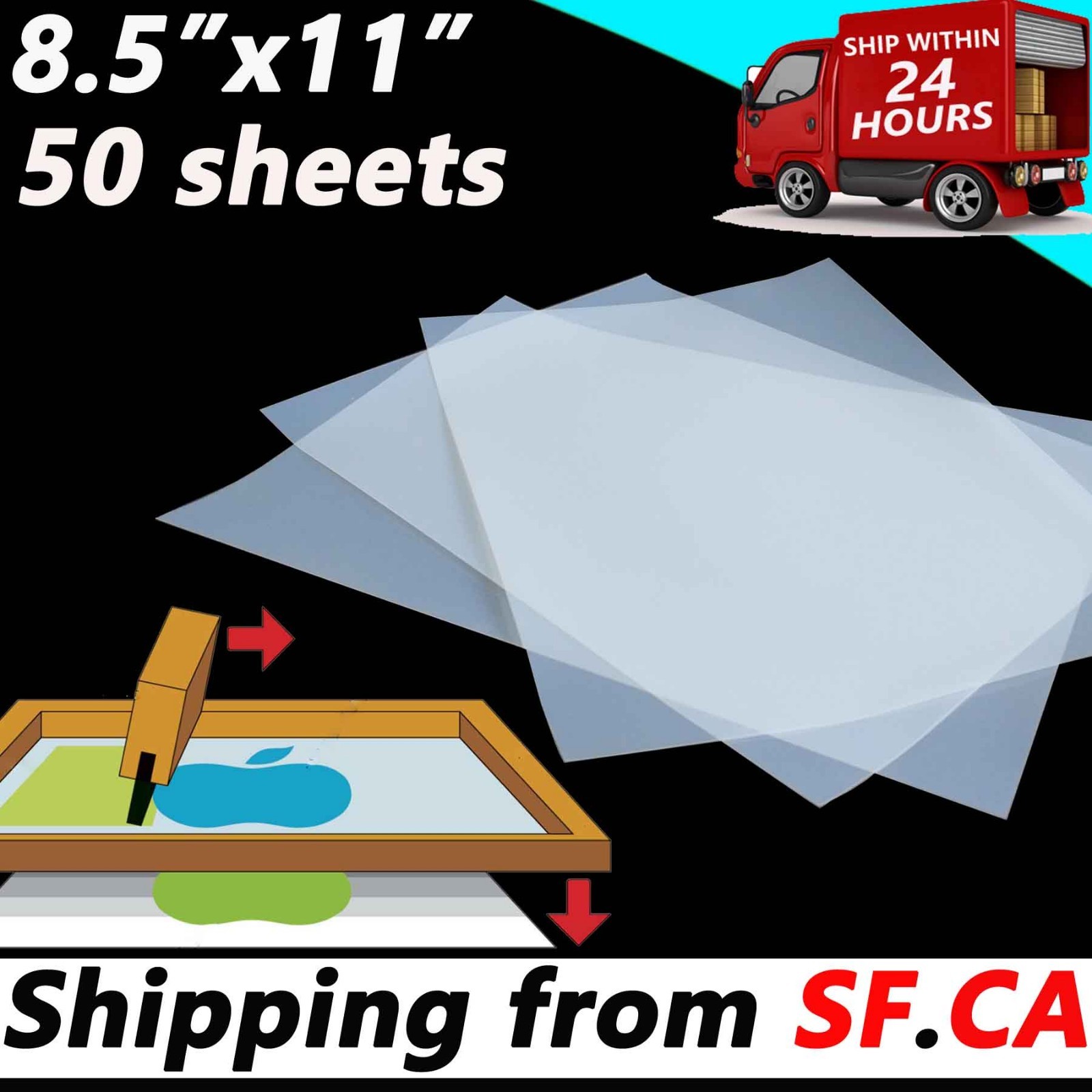 50 sheets，8.5″x 11″，Waterproof Inkjet Milky Transparency Positive Film 5 Mil