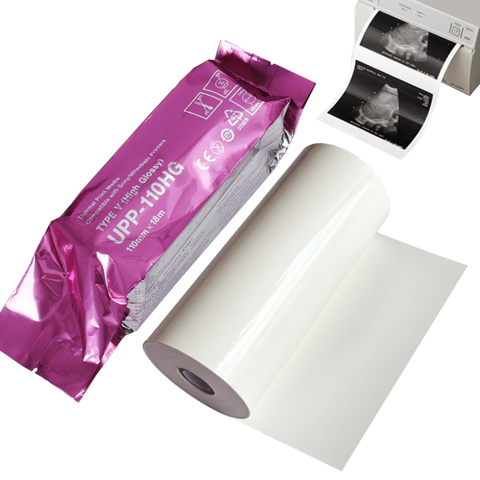 High Gloss Ultrasound Thermal Paper Rolls, 110mm x 18m, 10 Pack for Printers
