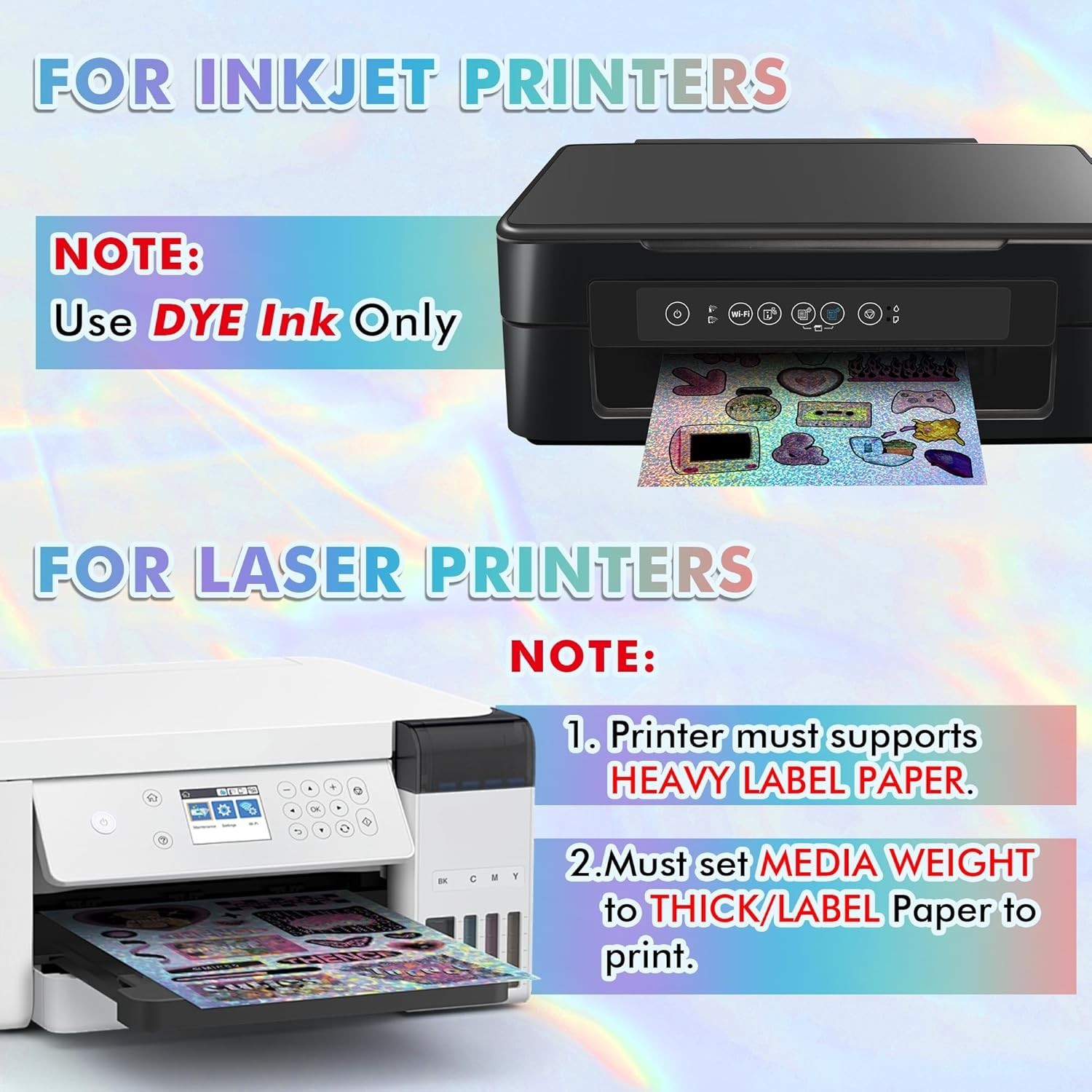 Holographic Sticker Paper for Inkjet & Laser Printers, 20 Sheets Printa…