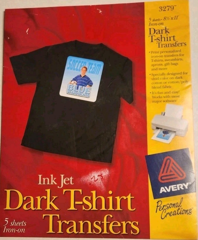 Avery Printable T-Shirt Iron-On Transfers Dark Fabrics Inkjet NEW