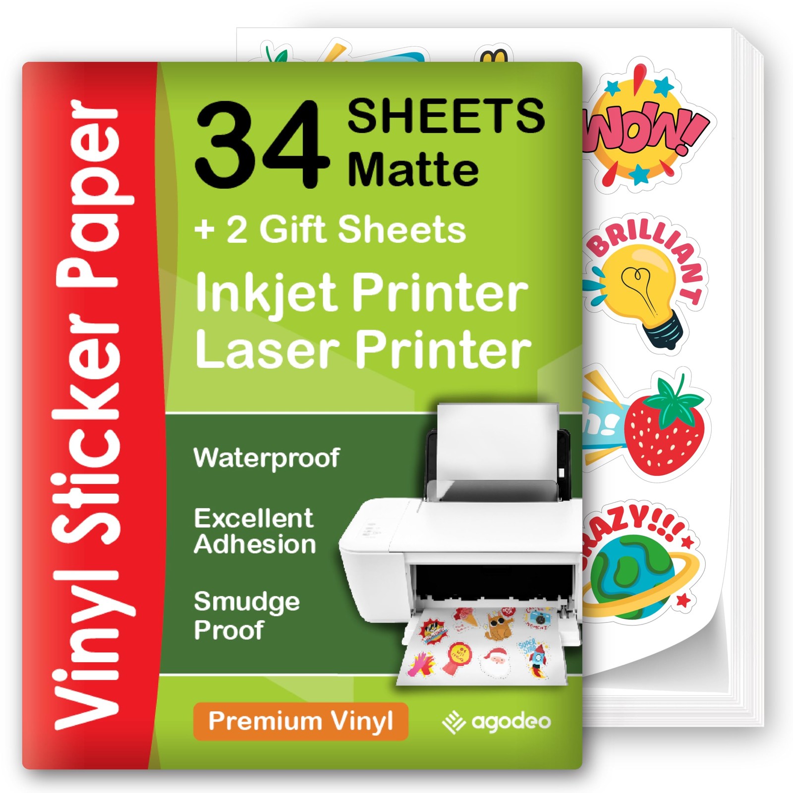 Printable Vinyl Sticker Paper for Inkjet Printers – 34 Matte White Sheets