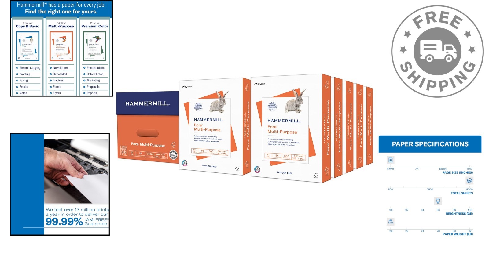 Sustainable 20 lb Copy Paper – 5000 Sheets, 96 Bright, Reliable for All Printers