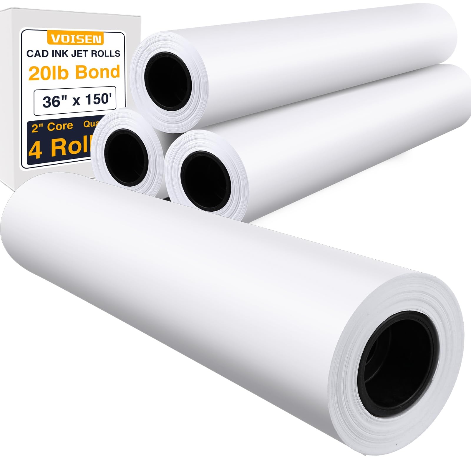 Wide Format Paper,4 Rolls Plotter Paper 36 In x 150 Ft, CAD Bond Rolls,20lb,B…