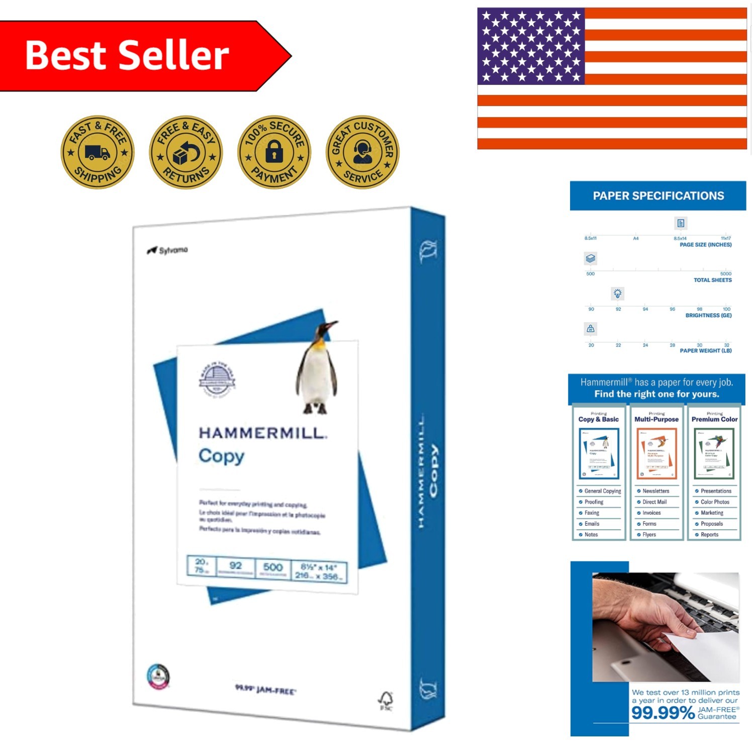 Multipurpose Printer Paper – 20 lb, 500 Sheets, 8.5 x 14, Acid-Free & Bright