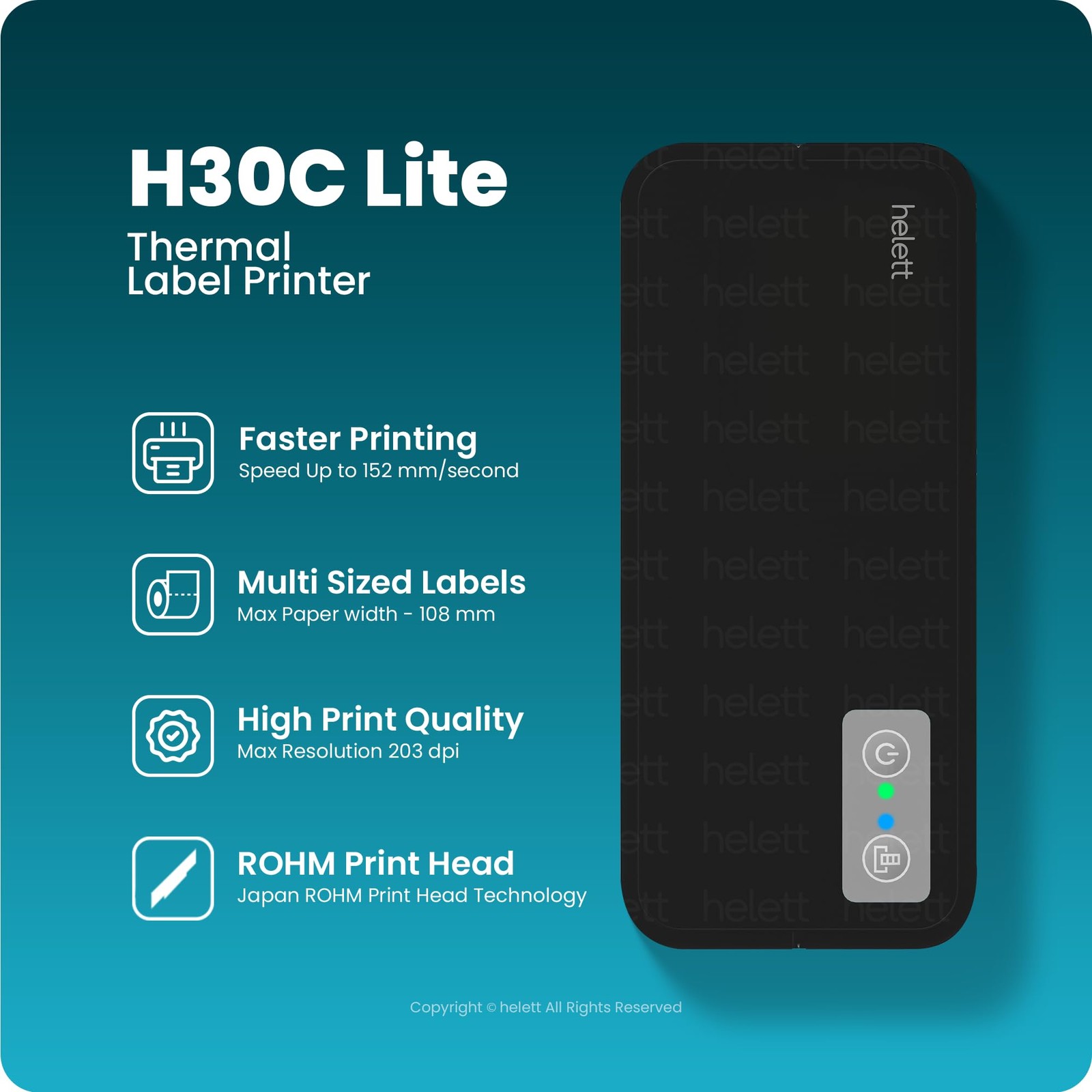 helett® H30C Lite USB Direct Thermal 4×6 Shipping Label Black