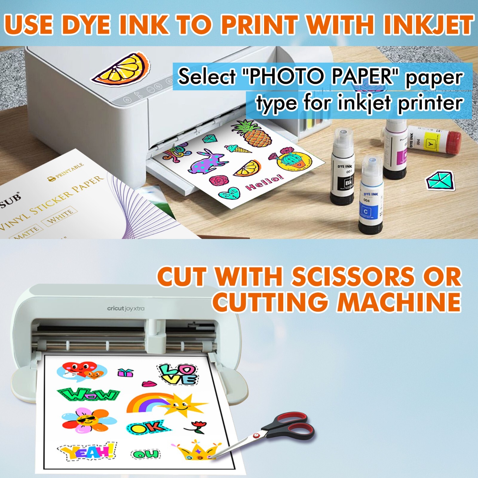 200 Sheets A-SUB Printable Vinyl Sticker Paper for Inkjet Waterproof Matte White