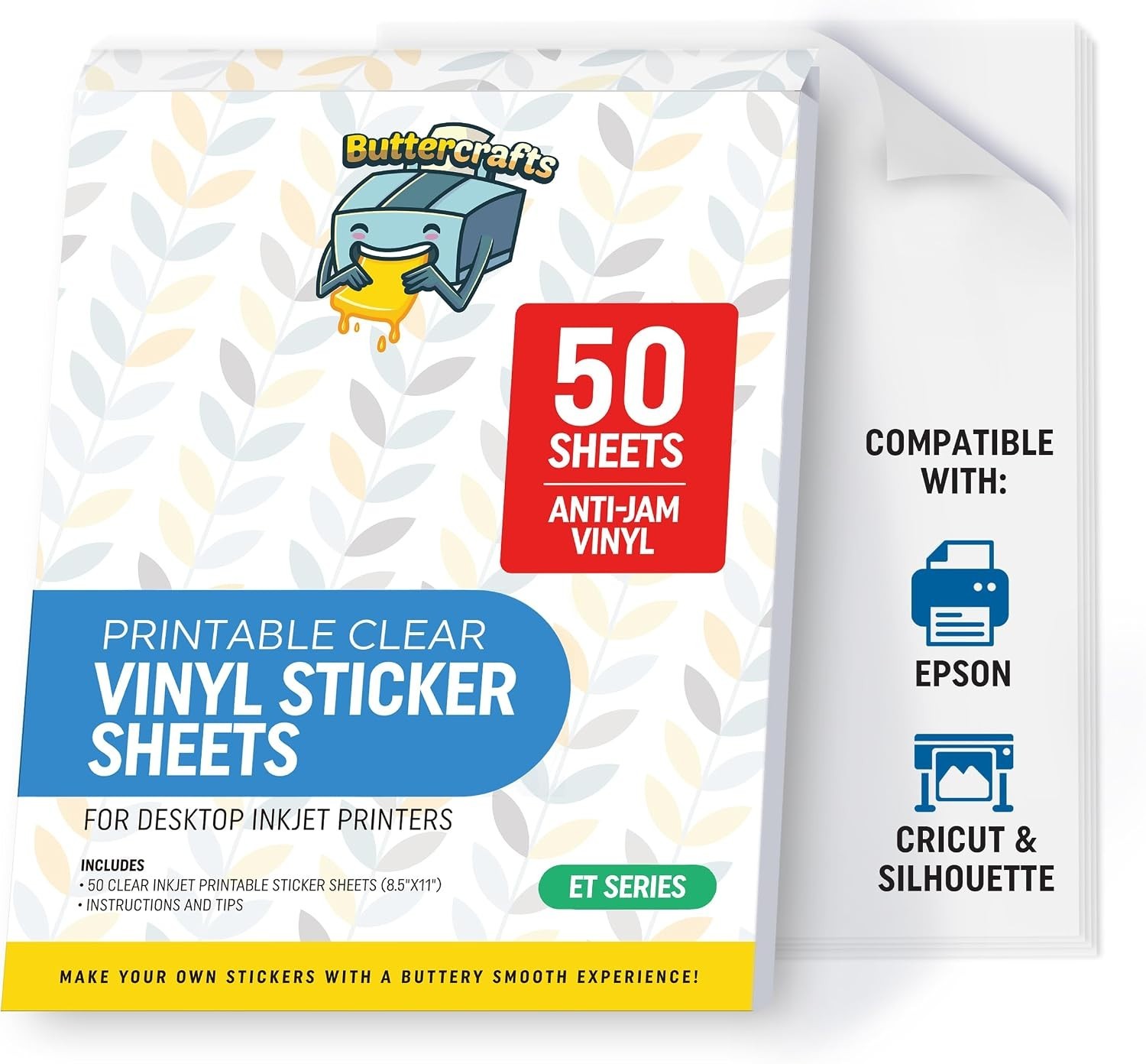 Clear Printable Vinyl Sticker Paper Waterproof 50 Sheets 8.5″x11″, Inkjet Pri…