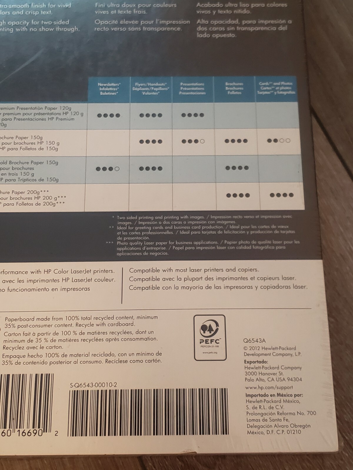 New! HP Color Laser Brochure Paper Q6543A 40lb/150G 150 Sheets/Pack Ships Free!