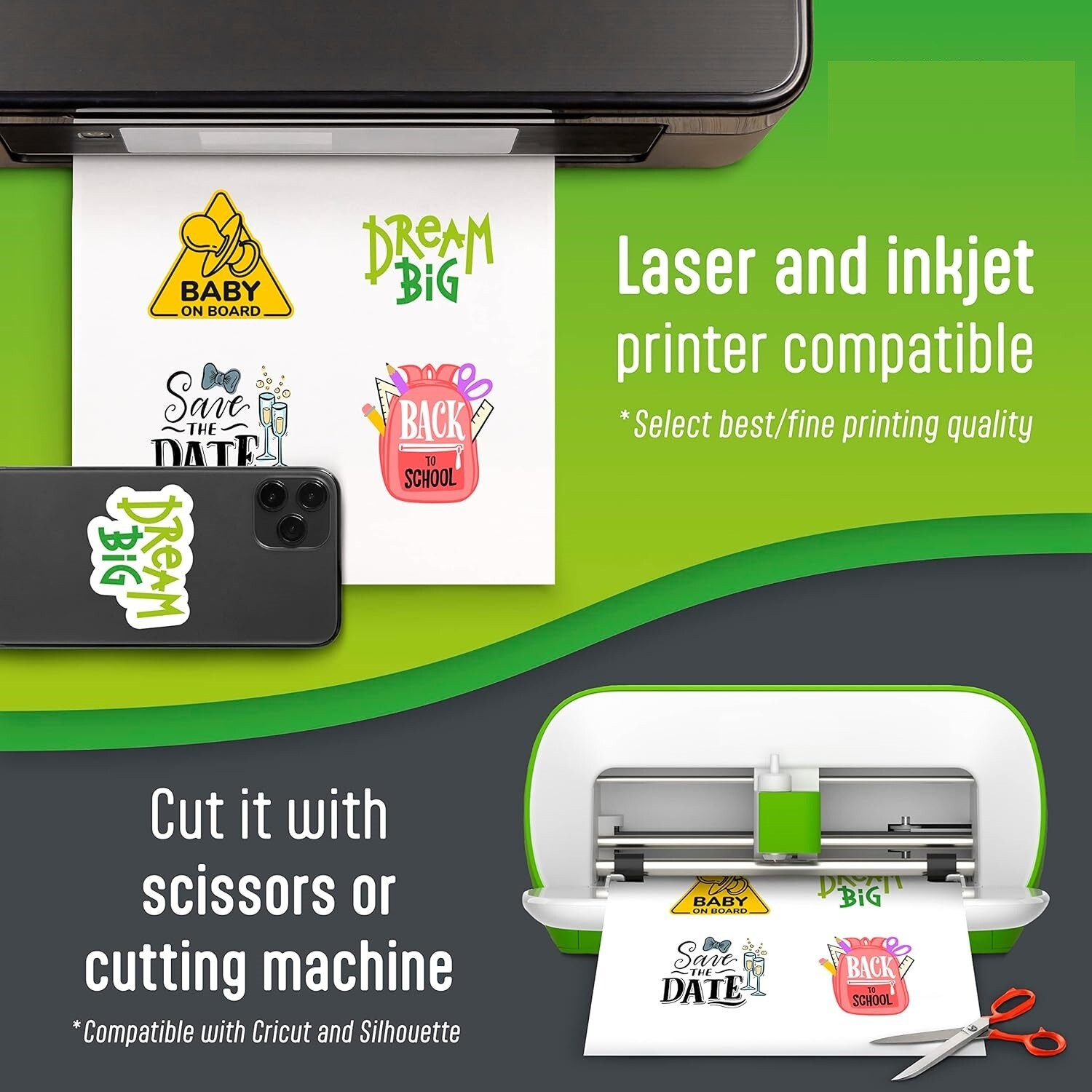 100 Matte 8.5″x11″ Printable Vinyl Sticker Paper for Inkjet Laser Waterproof
