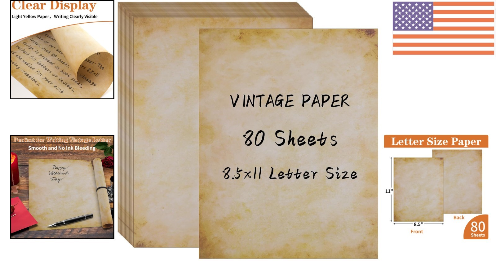 Thick Antique Printer Paper – 80 Sheets, 8.5″ x 11″ for Crafts & Writing
