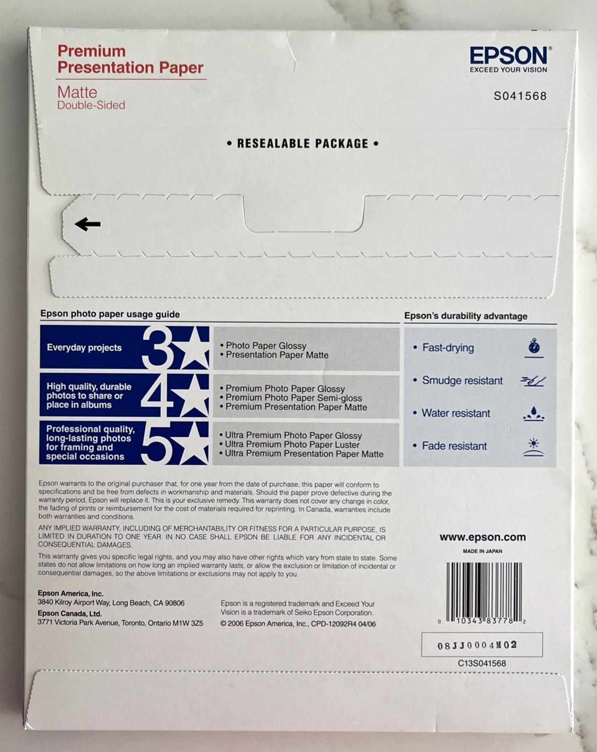 Epson Premium Presentation Paper MATTE 8.5″ x 11″ Double-sided 50 Sheets NIB