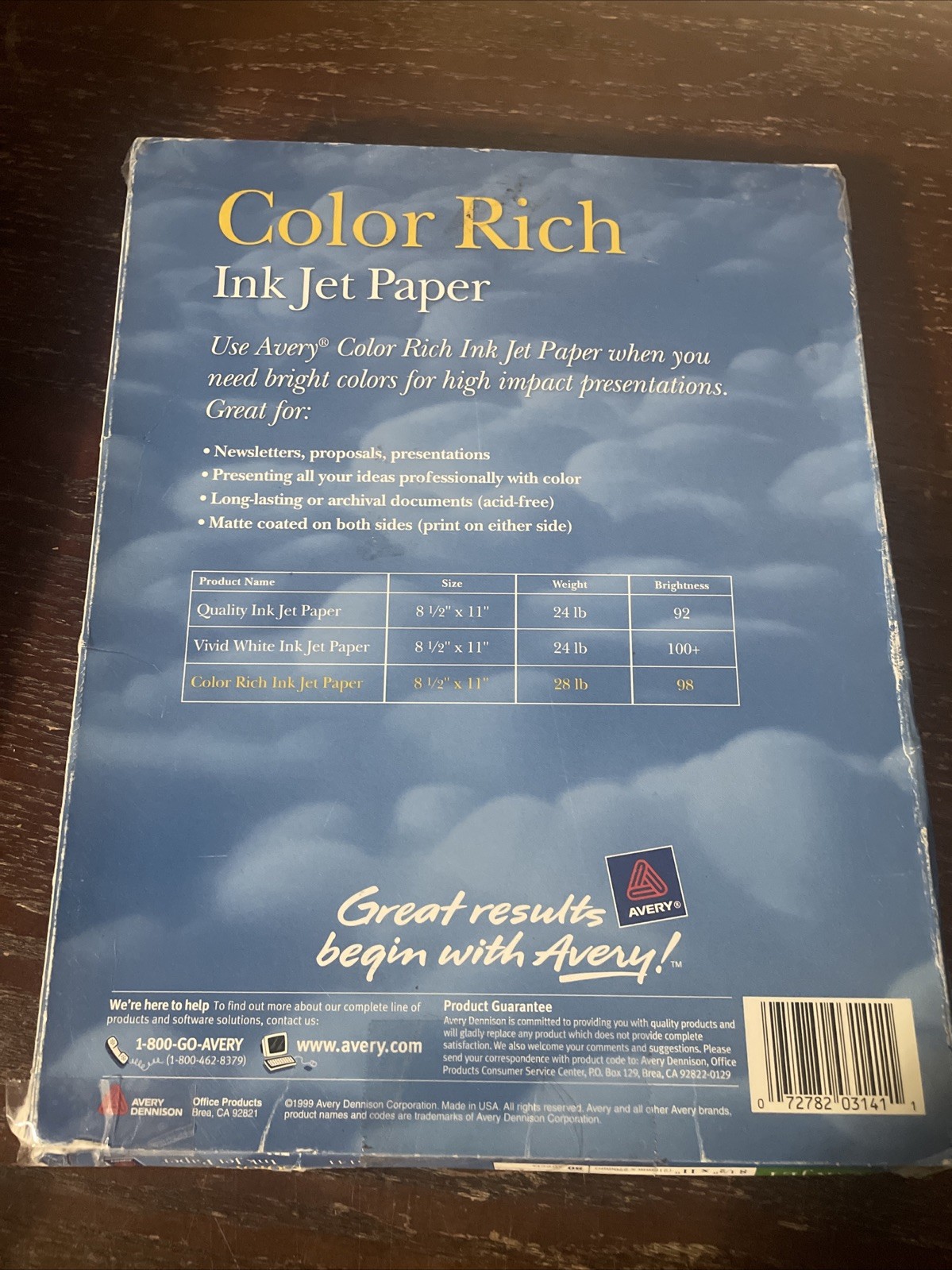Avery Color Rich/Matte Coated Inkjet Paper 98 Bright 28LB 80Sheets 8.5″ x 11″