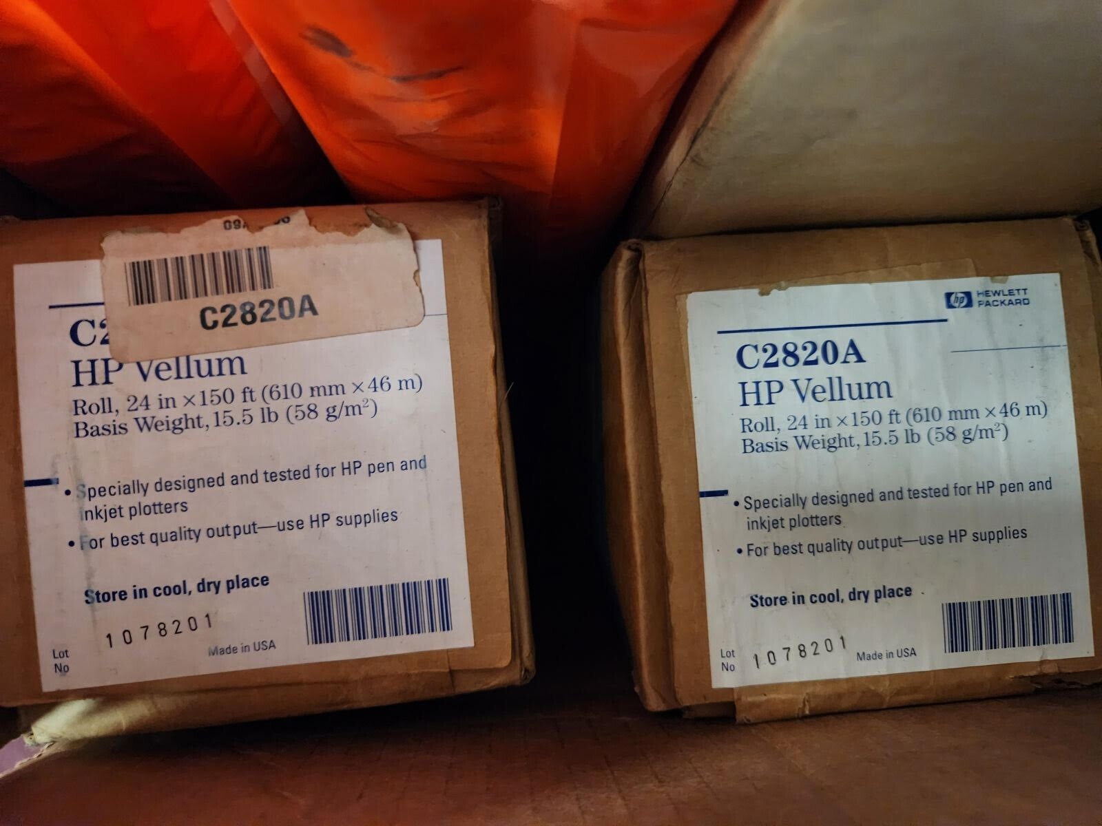 Vellum for Ink Jet Plotter HP Brand C2821A, 24 inch by 150 feet 2 inch core