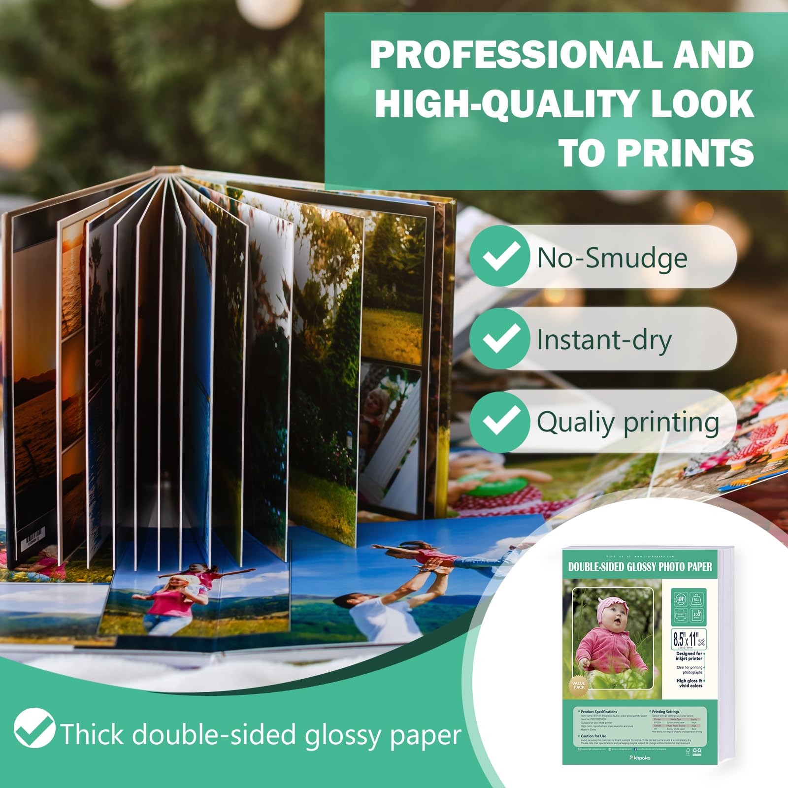100 PCS 8.5×11 Inch Double Sided Glossy Photo Paper Thick Cardstock 61lb