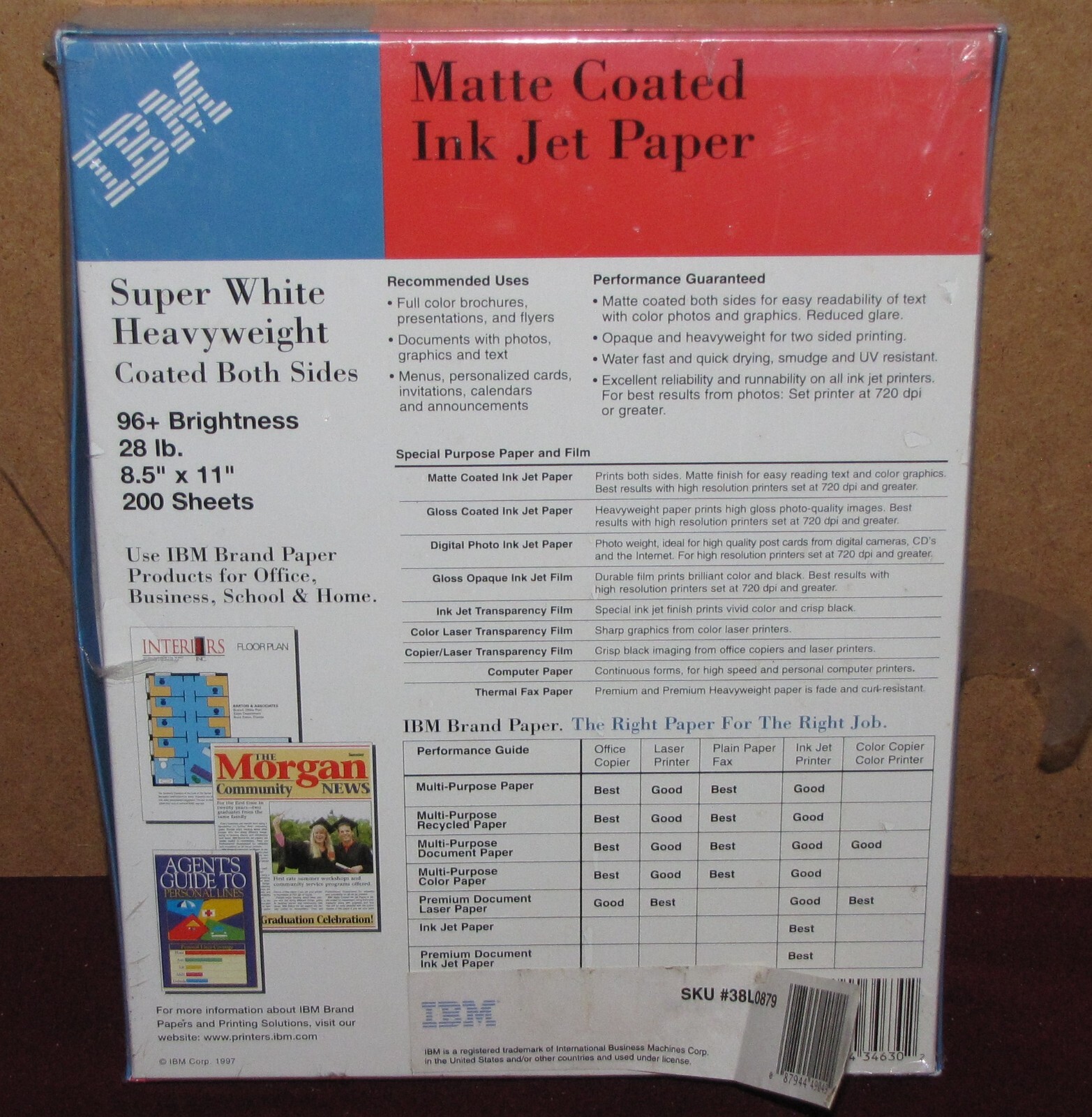 IBM Matte Coated Inkjet Paper Super White 28 ib. 96+ Brightness 250 Sheets