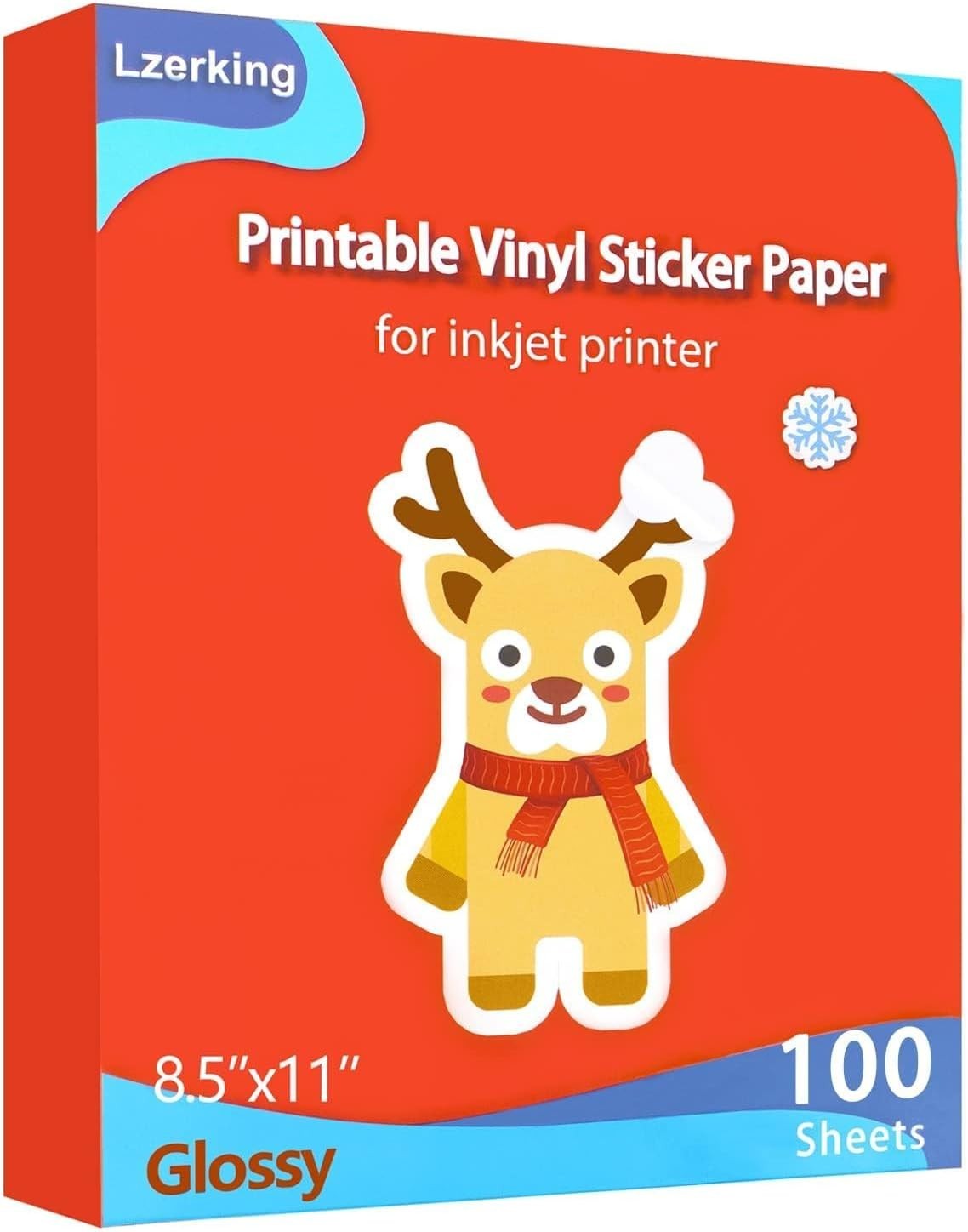 Glossy Printable Vinyl Sticker Paper for Printer – 100 Sheets White Self-Adhe…