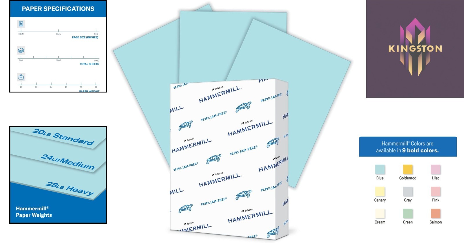 Pastel Blue Printer Paper, 20 lb Weight – 1 Ream of 500 Sheets, Made in USA