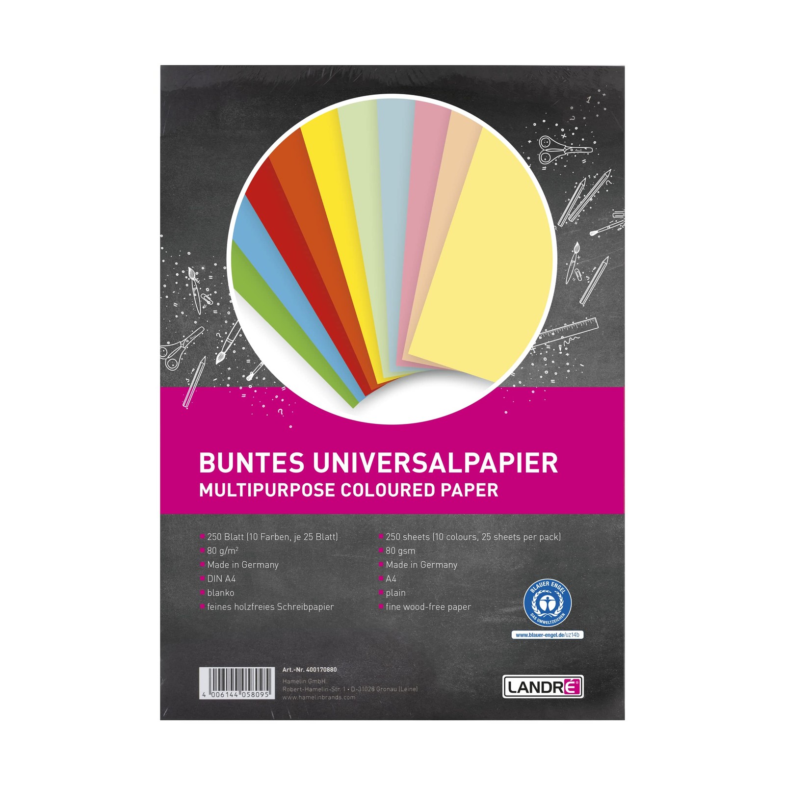 250 Sheets A4 Colourful Universal Paper, 80gsm, Printer Paper, 10 Colours