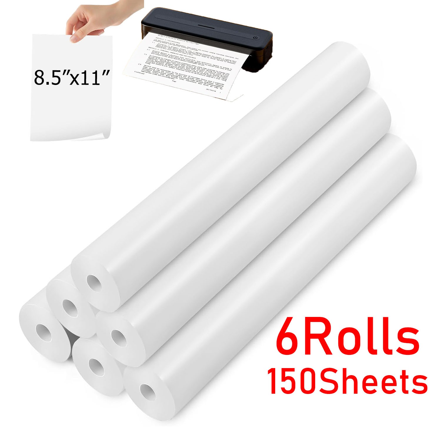 6Rolls Thermal Paper 8.5″ x 11″ US Letter Portable for Phomemo M08F M832 M834 A4