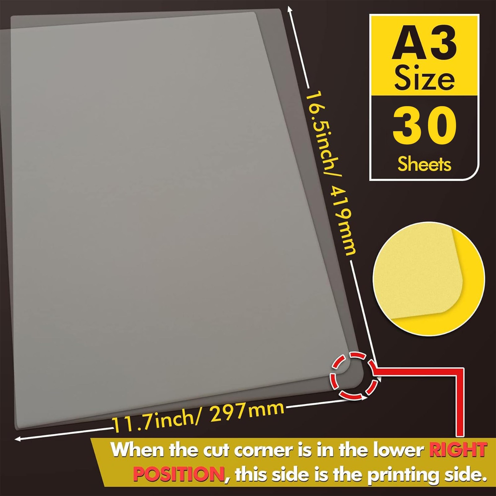 30 Sheets DTF Transfer Film A3 11.7×16.5 Double Sided Matte Inkjet Printer PET