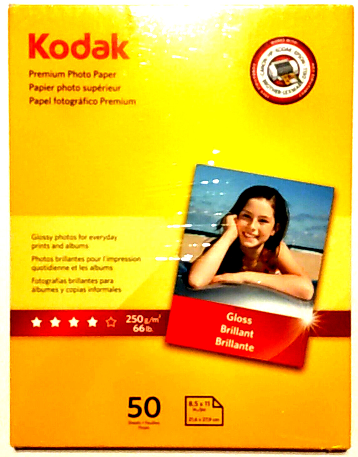 Kodak Premium Glossy Photo Paper, 8.5″ x 11″, 50/Pack (8360513)