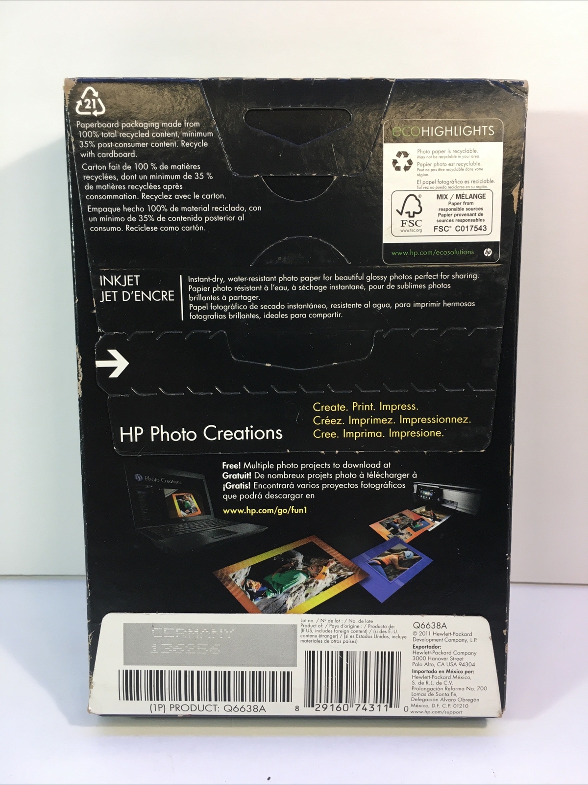 Hewlett Packard Q6638A 4 x 6 inch Glossy Printer Paper – 100 Sheets Photo Paper