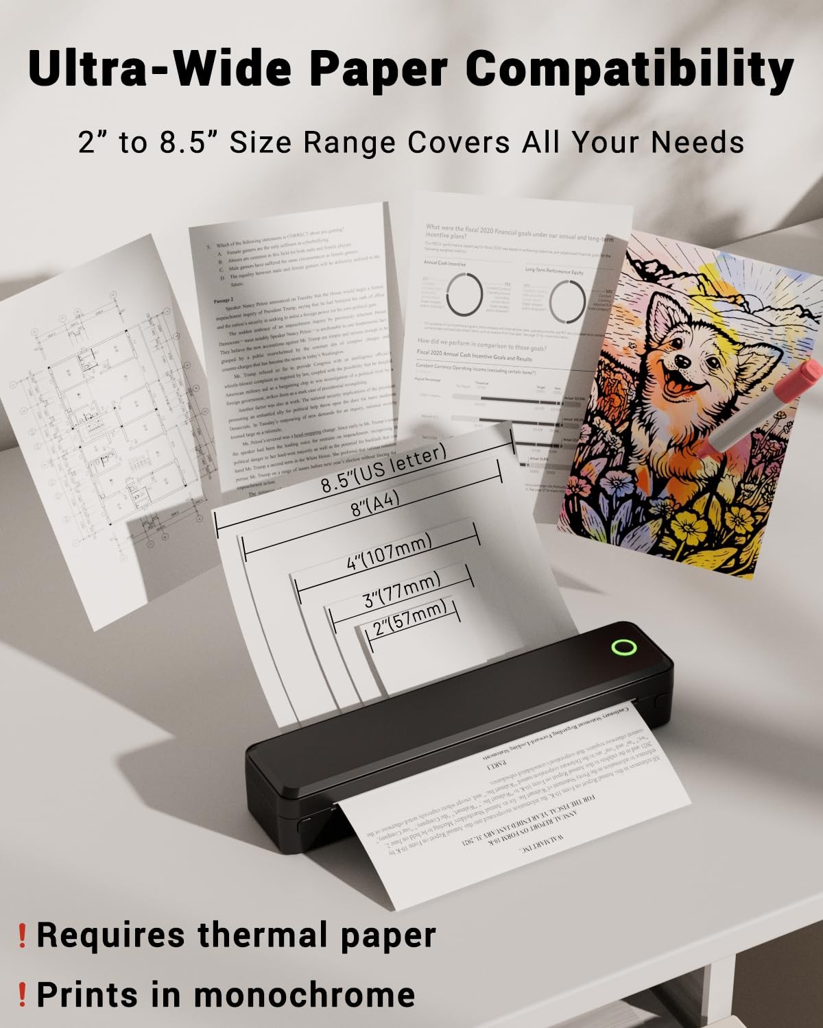 Labeer Portable Printer Wireless for Travel, Bluetooth Inkless Normal, Black