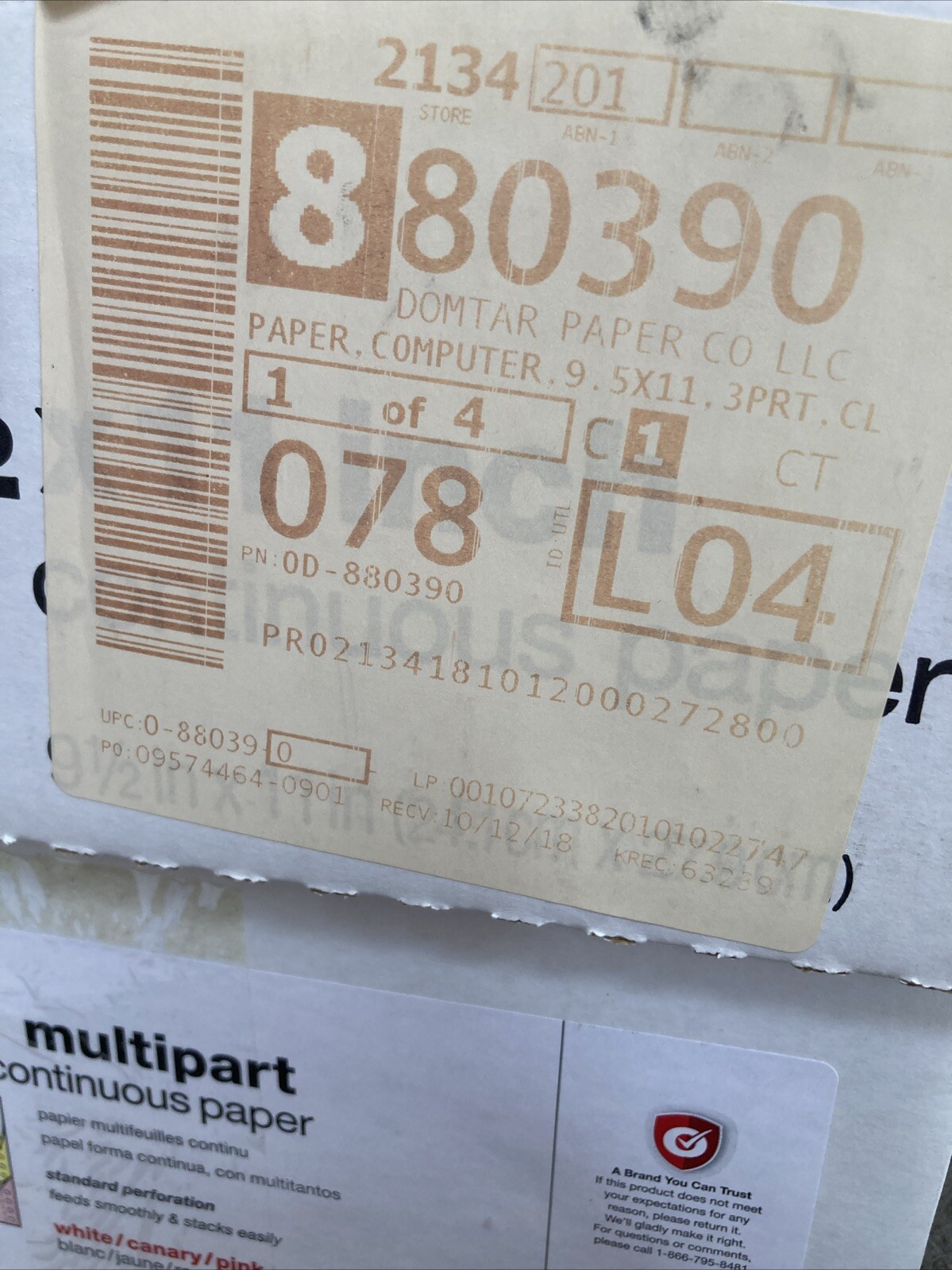 Continuous MultiPart Paper 9.5″x11″ 1000 Sheets White Yellow Pink Office Depot