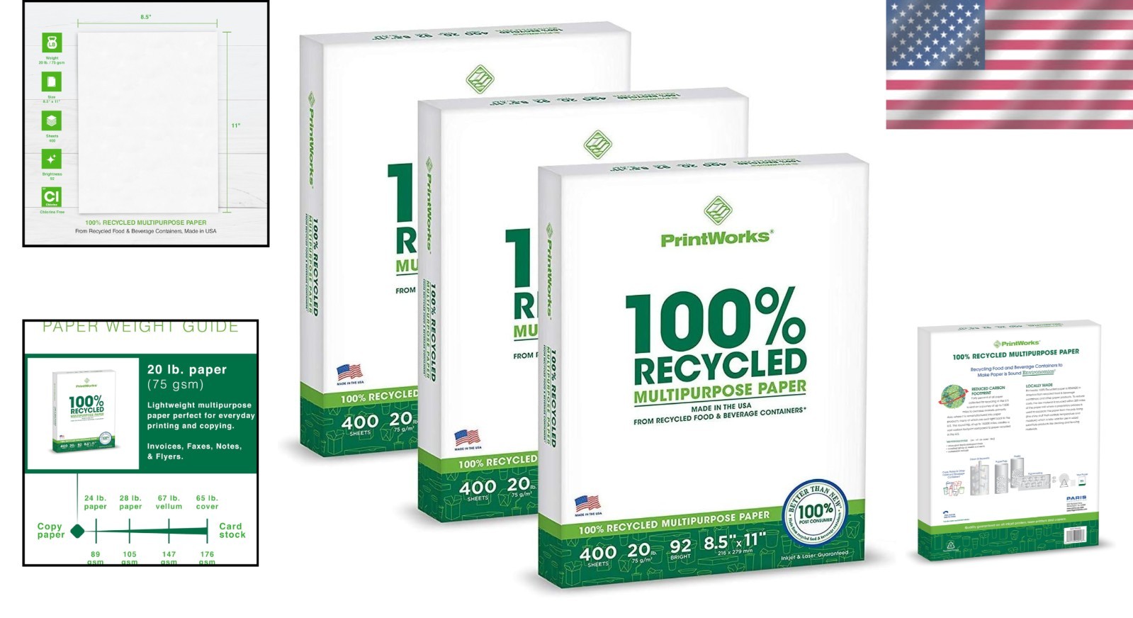 Multipurpose 3-Pack Printer Paper – 8.5″ x 11″ – 92 Bright