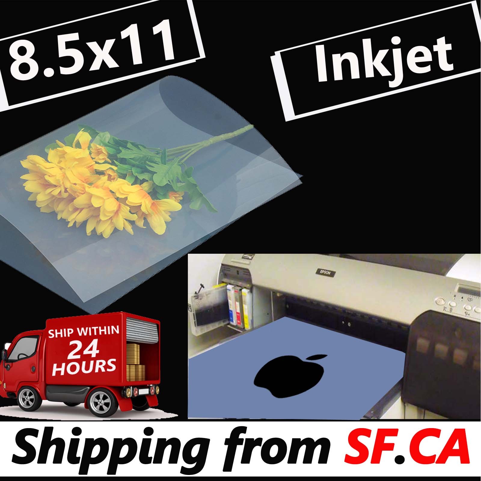 8.5×11，Screen Printing Waterproof Inkjet Transparent Film for EPSON，100 sheets
