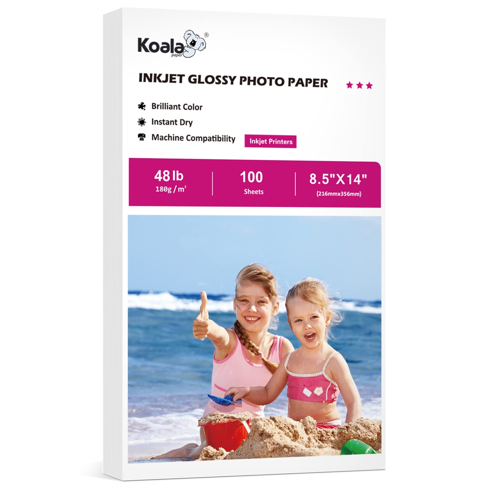 100 Sheets Koala Glossy Inkjet Photo Paper 8.5X14 Inches 48lb 180gsm Legal