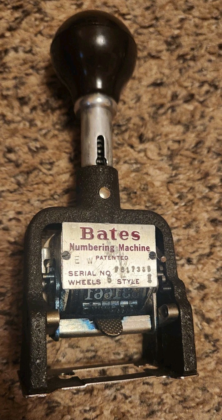 VTG Bates Multiple Movement Numbering Machine, Six Wheels, Re-Inkable, Size E