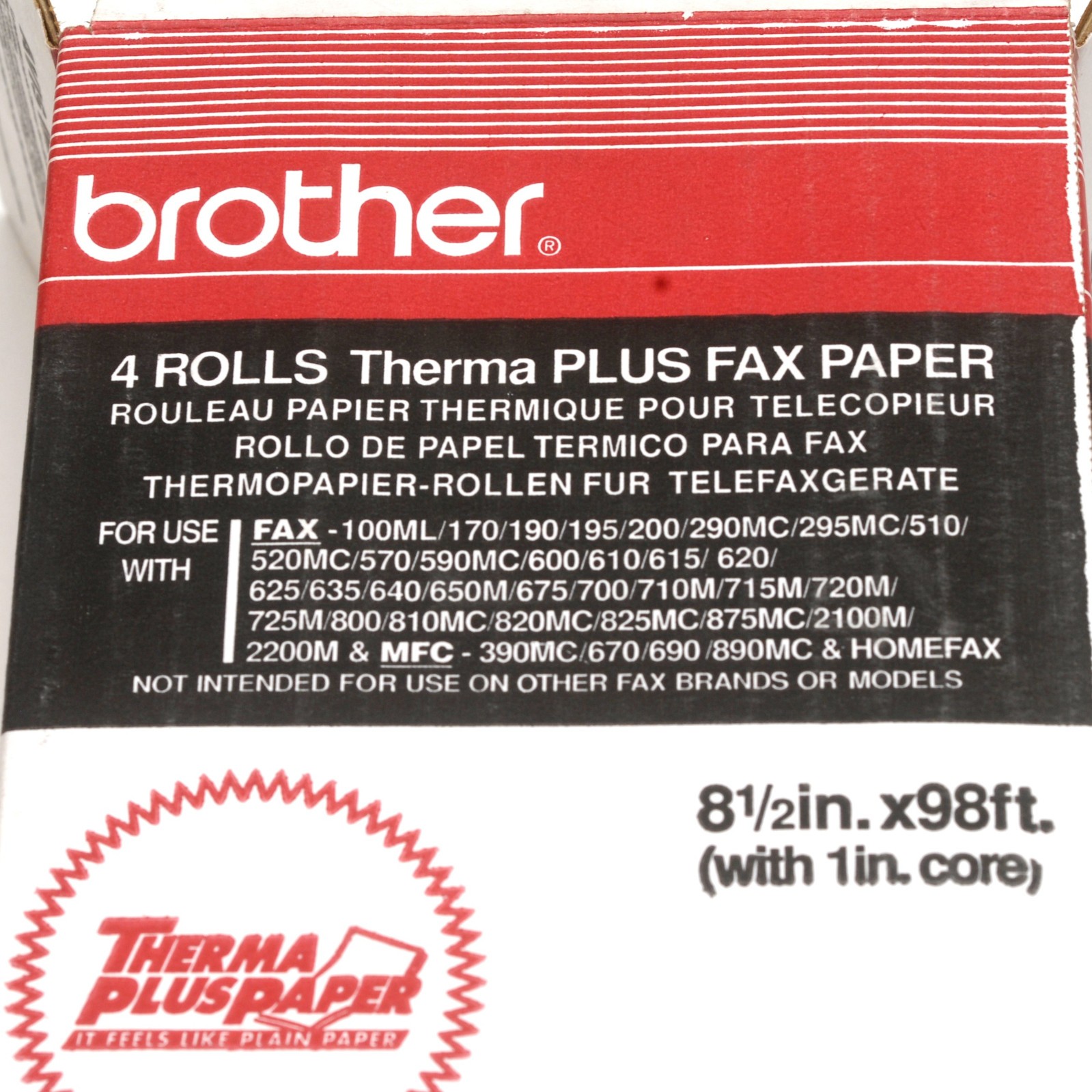 Brother Thermal Plus Fax Paper, 3 Rolls, 8-1/2 in X 98 ft, 1 in Core, OEM NOS