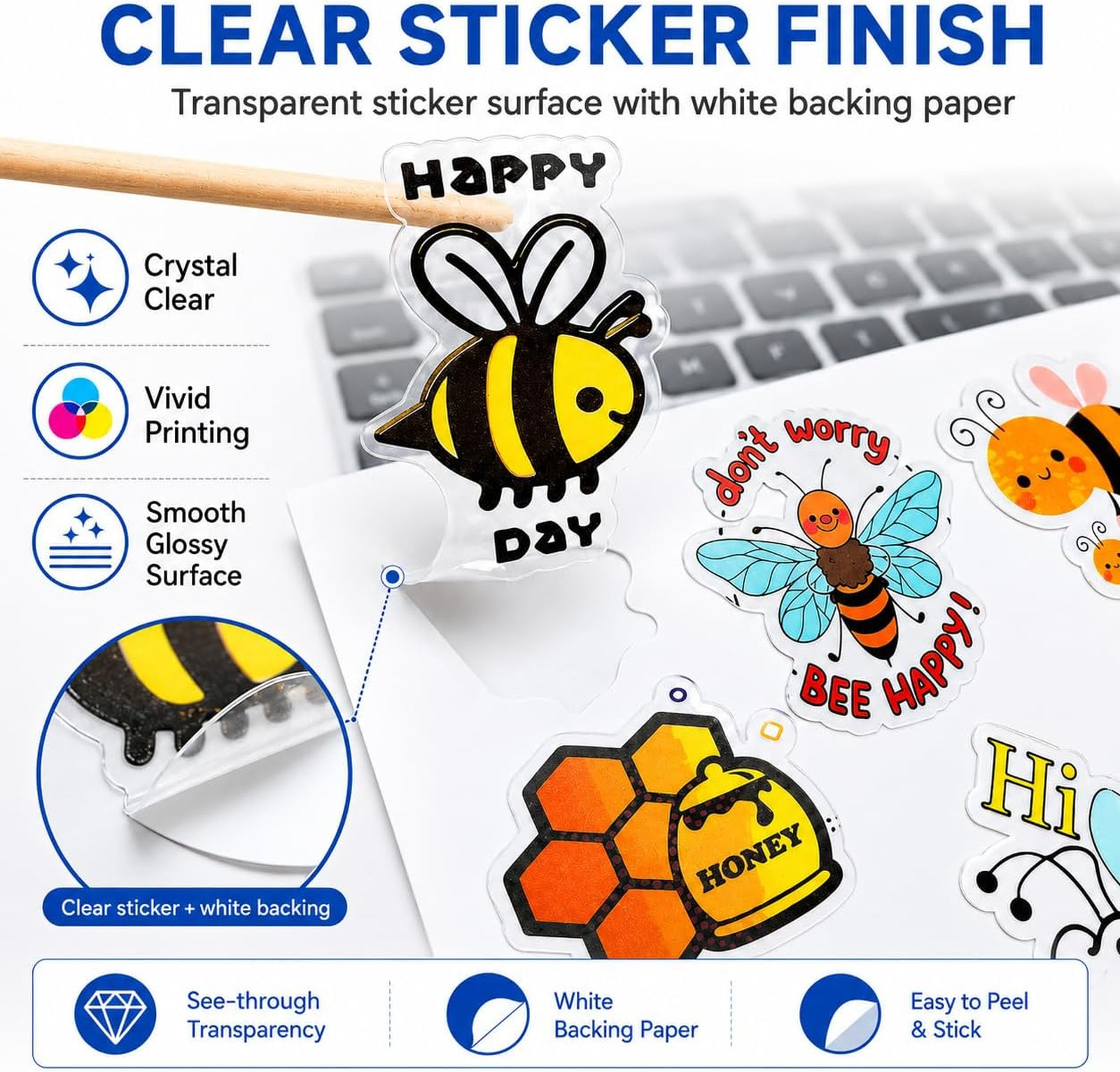 Printable Crystal Clear Vinyl Sticker Paper 20 Sheets 8.5×11 Inch Transparent