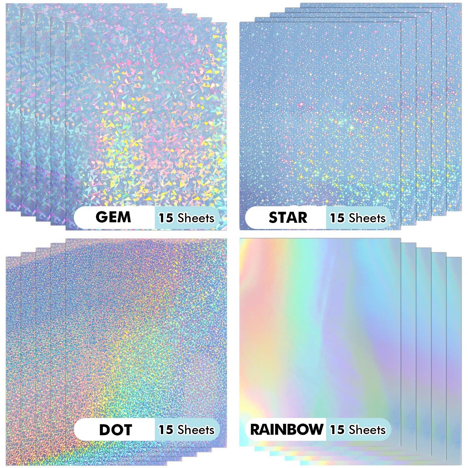 60 PK Mixed Koala Holographic Vinyl Sticker Paper Waterproof 8.5×11 Inkjet Laser