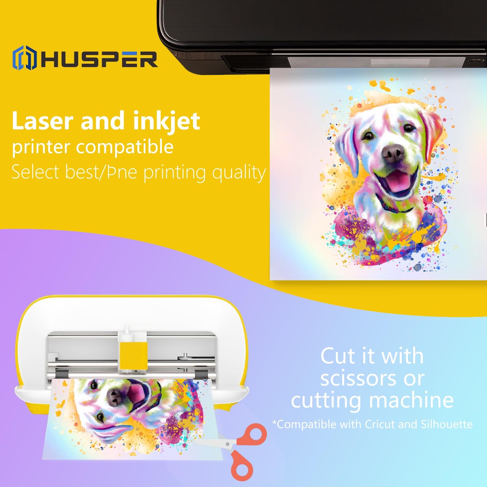 Holographic Rainbow Vinyl Sticker Paper, 8.5 x 11 Inches, Printable Waterproo…