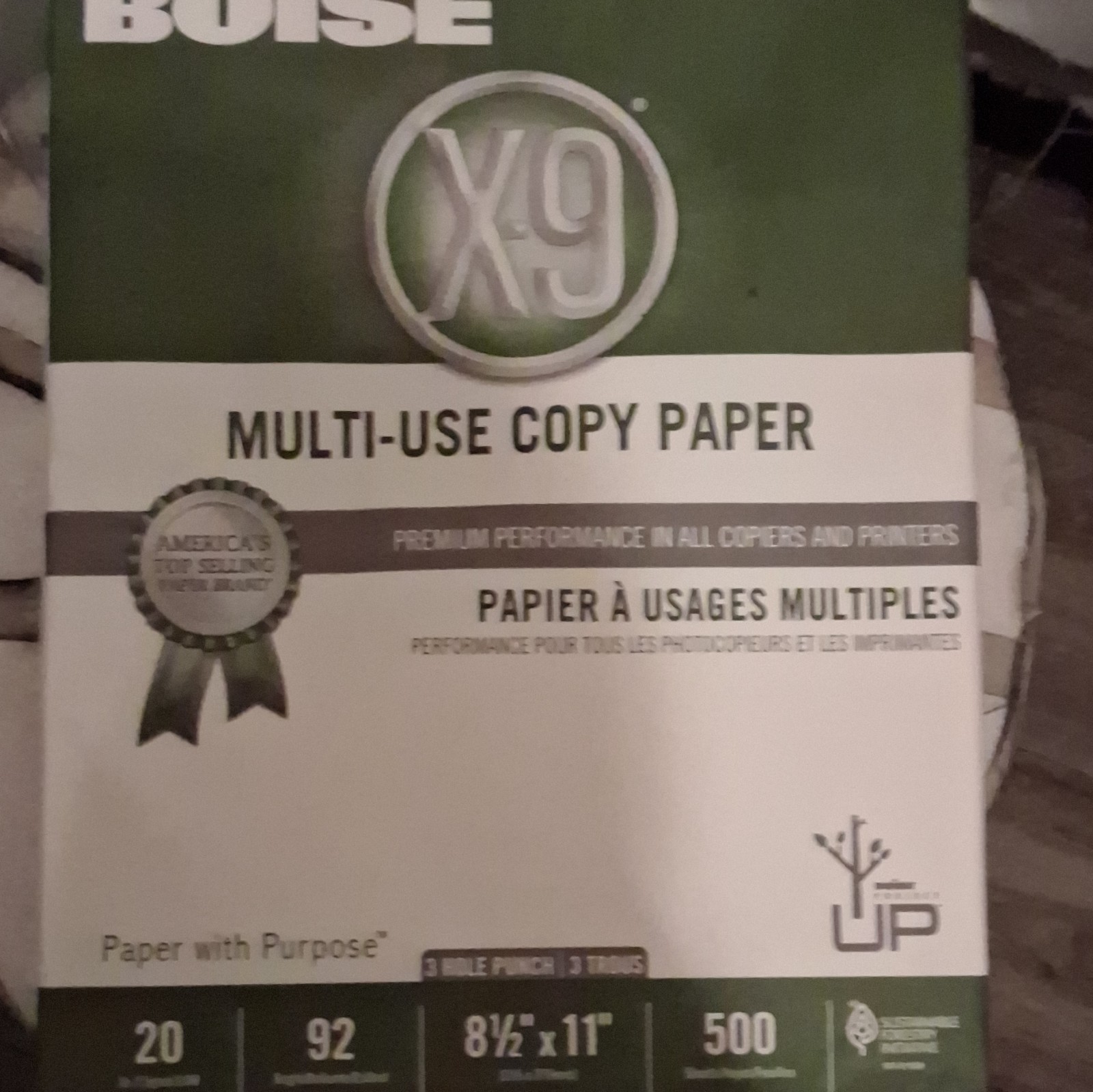 Boise X-9 Copy Paper 8.5×11 Letter 20 lb 92 Bright Multi-Use White 500
