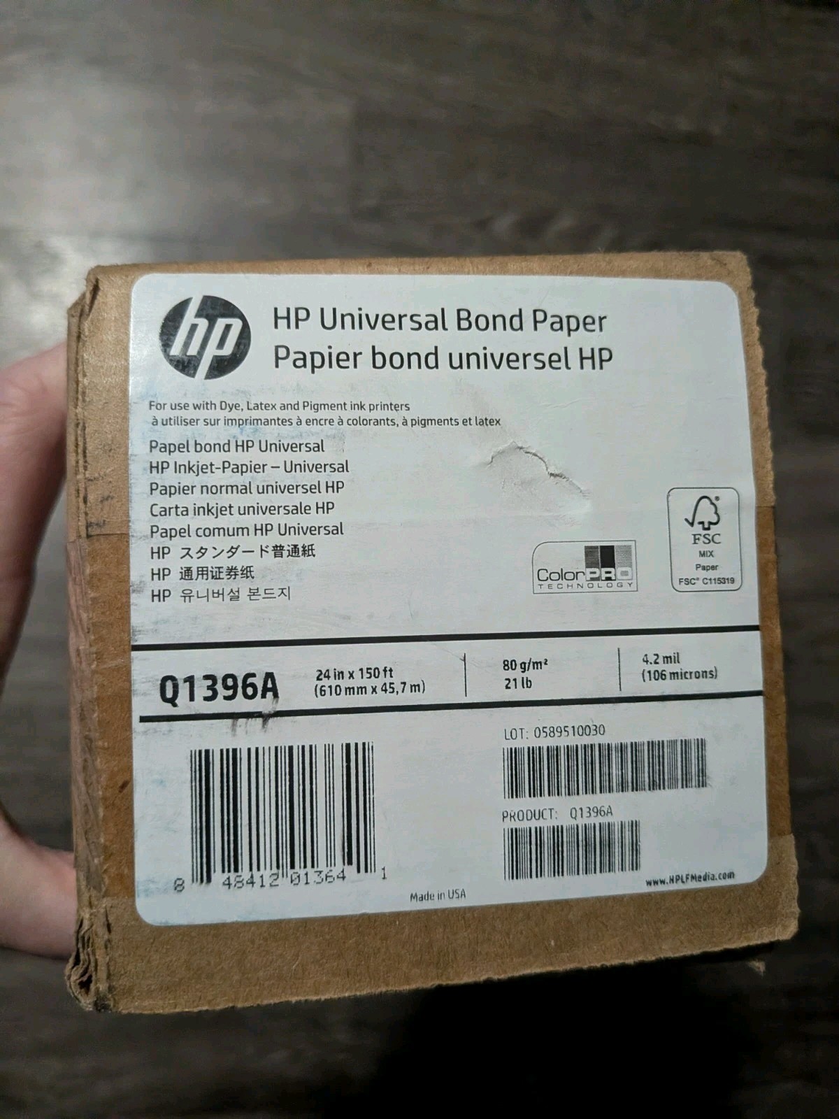 Genuine OEM Sealed HP Q1396A Universal Bond Paper, 24” x 150’, 21 lb, 4.2 mil