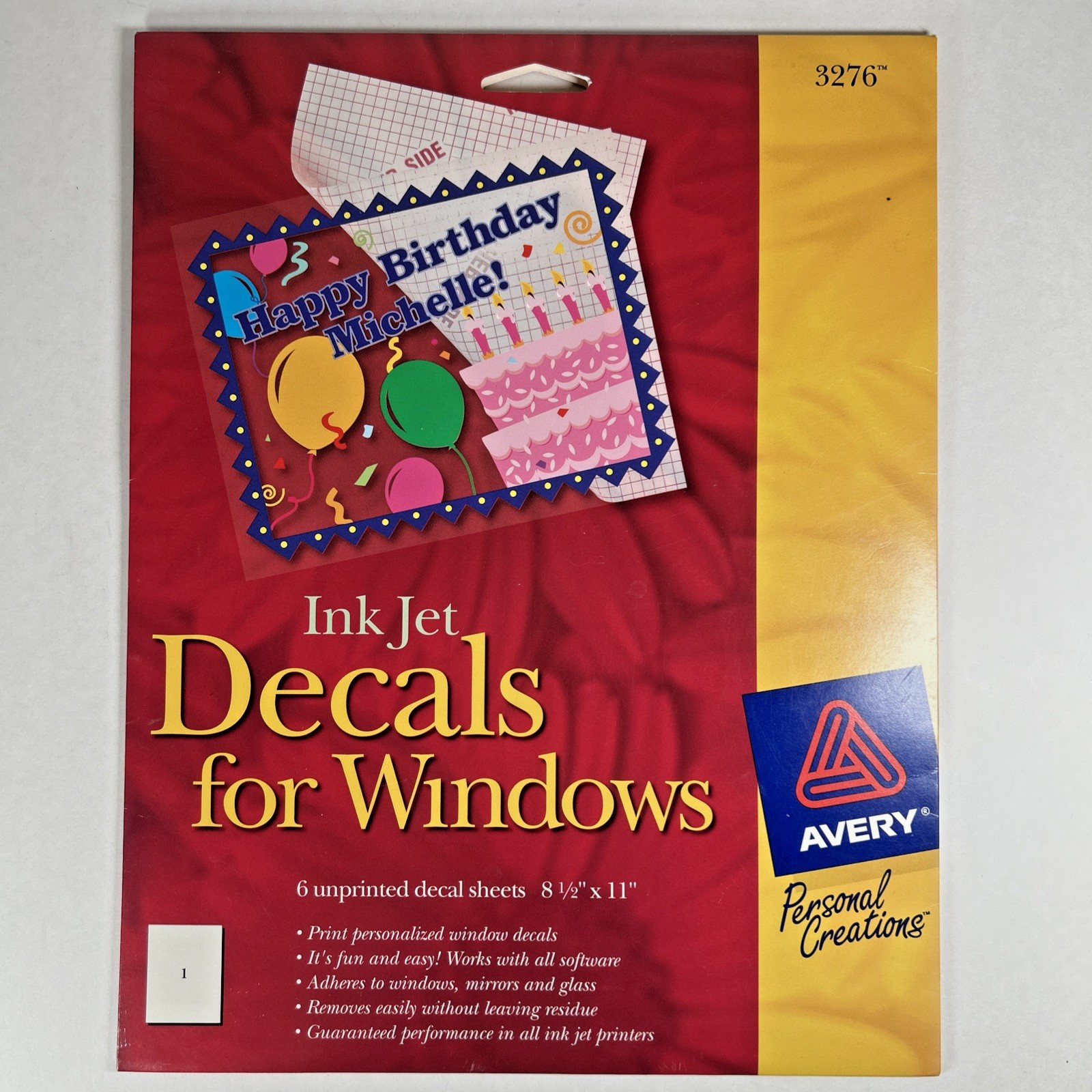 Avery #3276 Ink Jet Decals For Windows -6 unprinted sheets 8.5″ x 11″ – New
