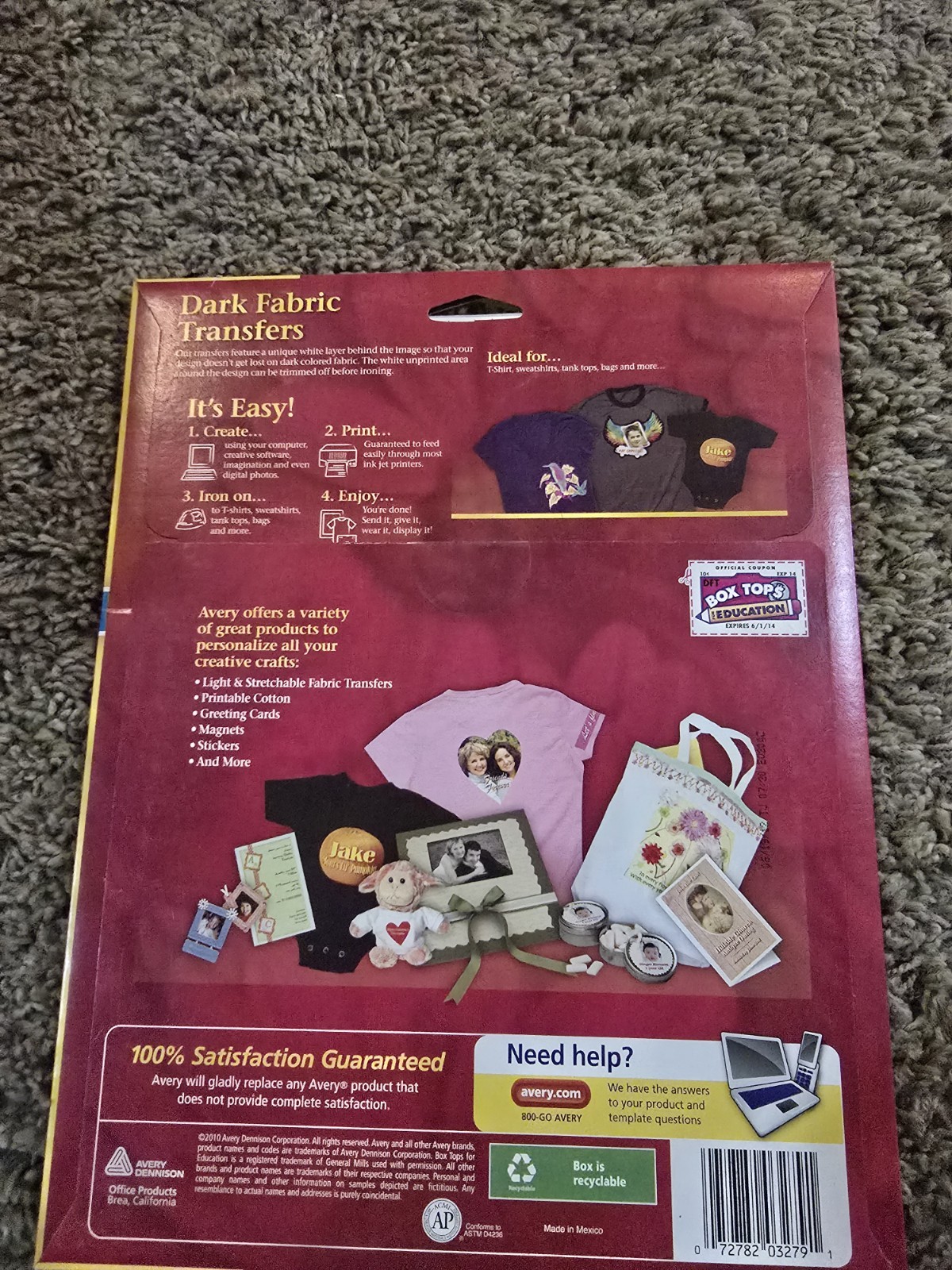 Avery Dark Fabric Transfers for Inkjet Printers 8 1/2 x 11 – 5/Pack 3279
