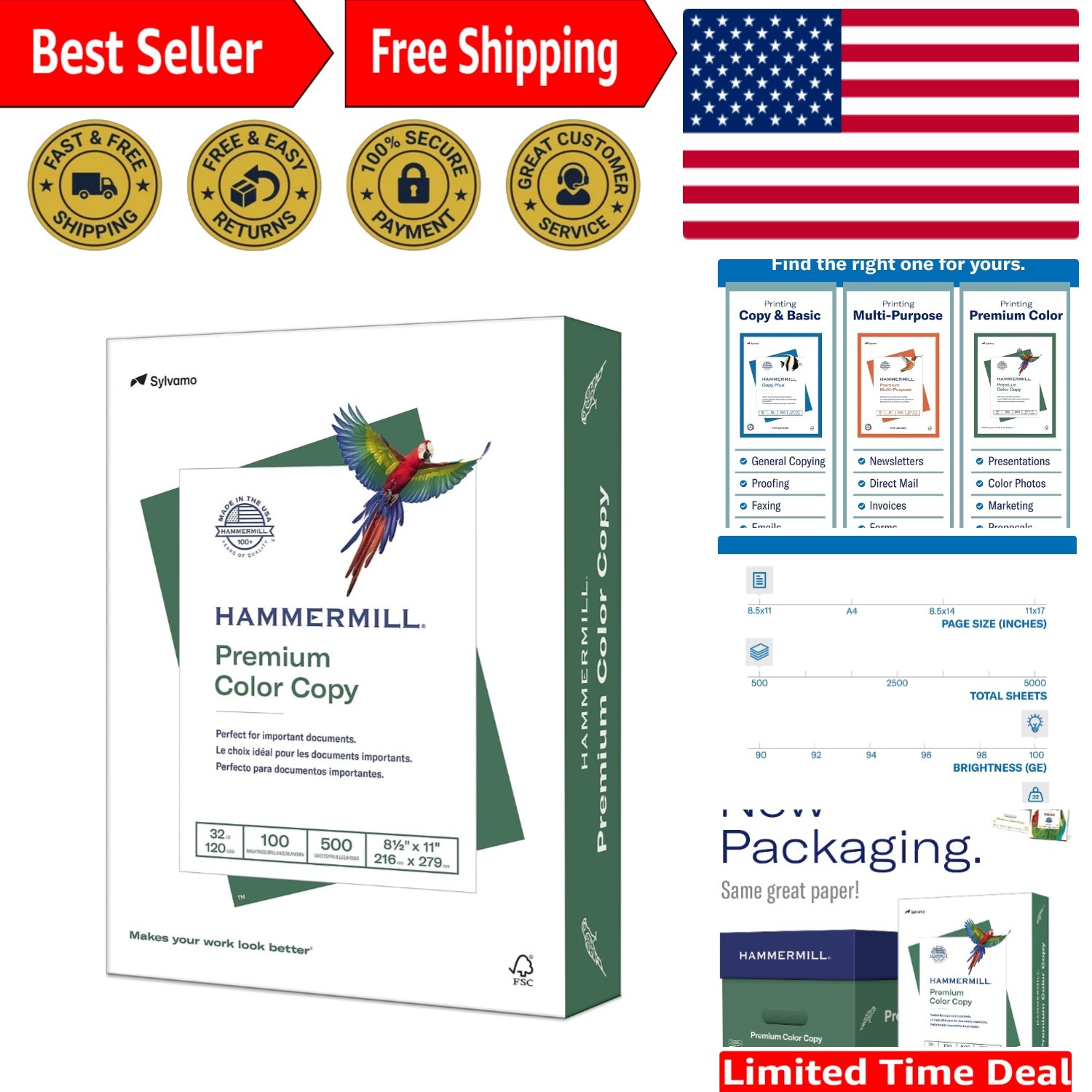 Sustainable 32lb Color Copy Paper – 8.5×11, 500 Sheets, Acid-Free & 100 Bright