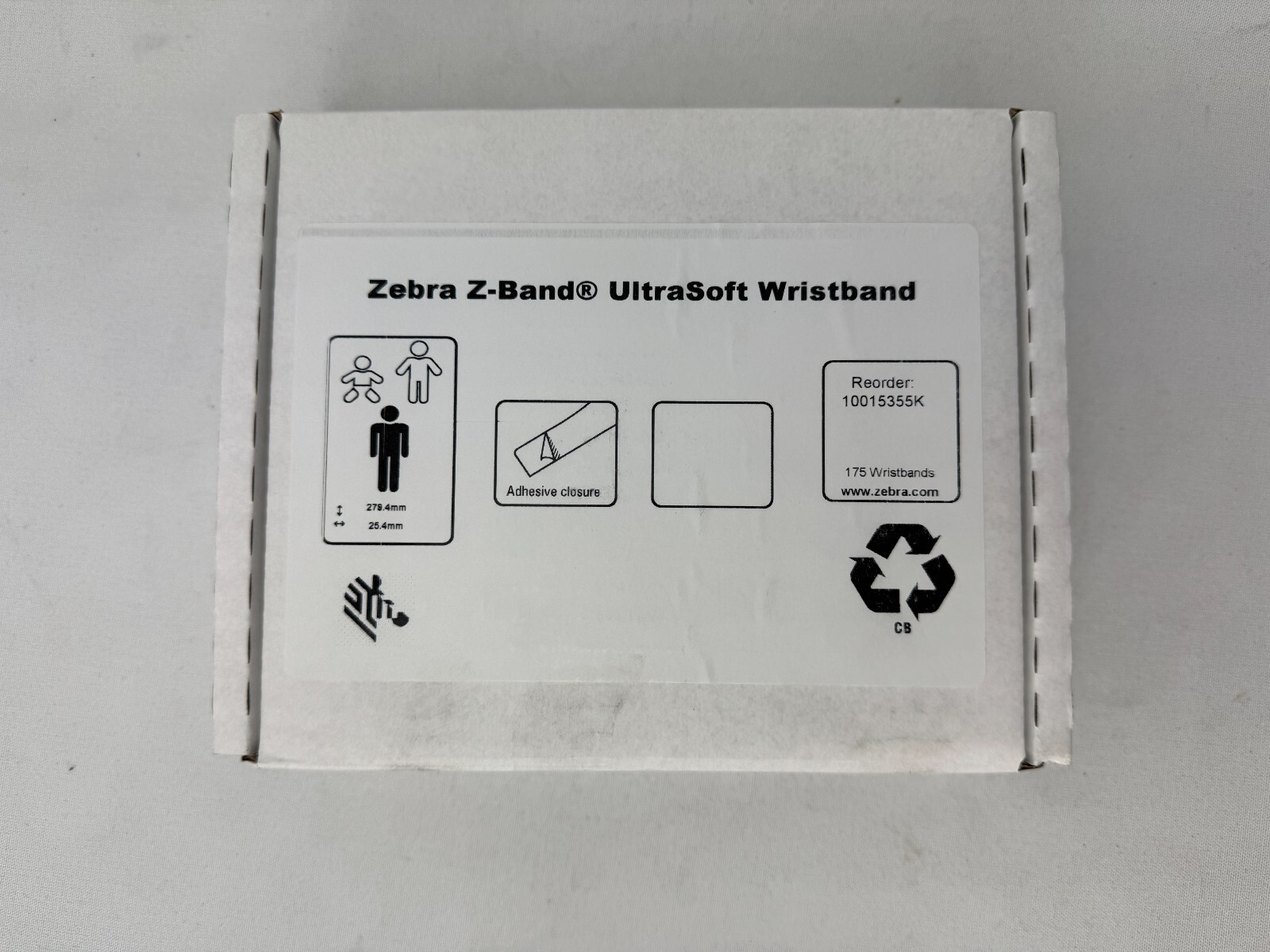 1 Roll Zebra Z-Band UltraSoft Wristbands 10015355K, Cartridge, Adult Size, White