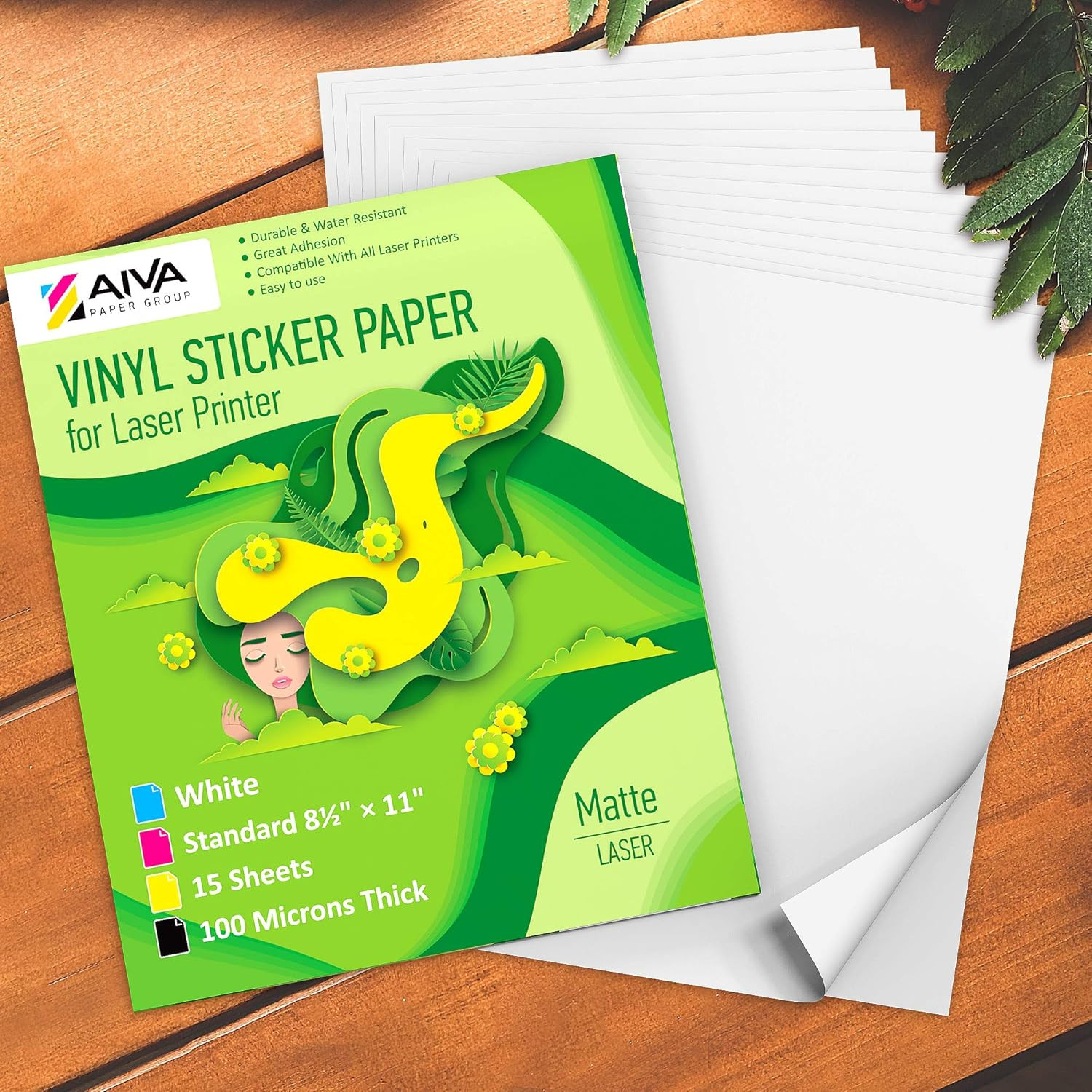 15 Sheets Printable Vinyl Sticker Paper Matte Finish Self Adhesive 8.5X11