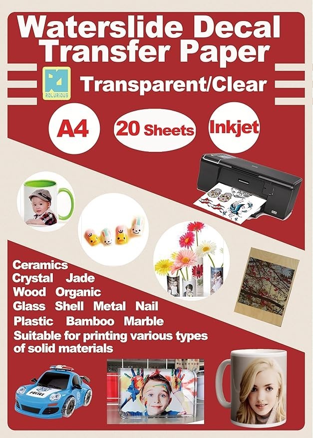 Waterslide Decal Paper 20 Sheets Clear A4 Inkjet Printer Only for Mugs Glass